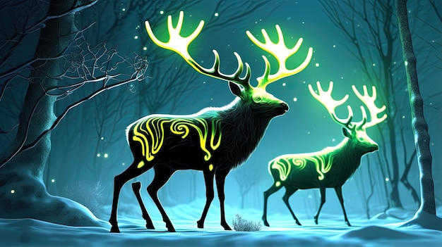 Photo deer with glowing antlers