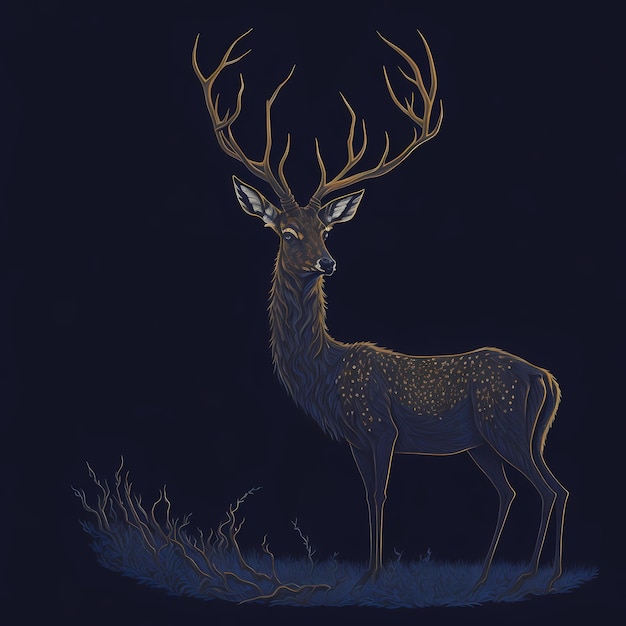 Photo a deer with gold horns stands on a dark background.