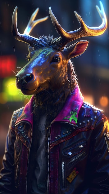A deer with a green tag on his jacket