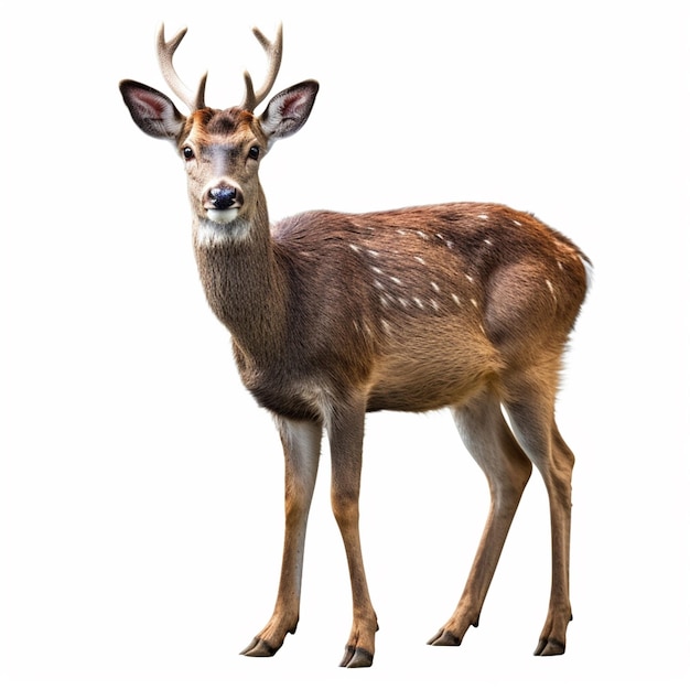 A deer with horns and a white background