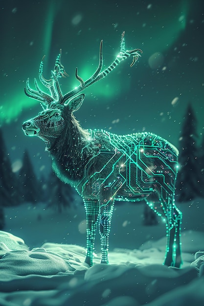 Photo a deer with the northern lights on the background