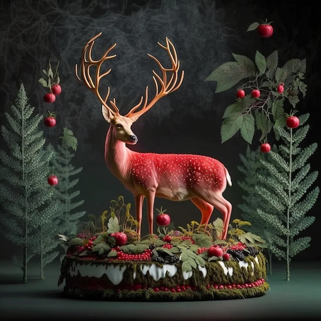 A deer with red berries on it