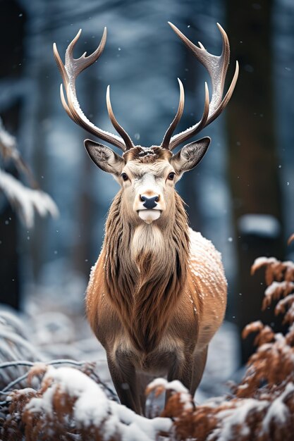 deer with snow nature background