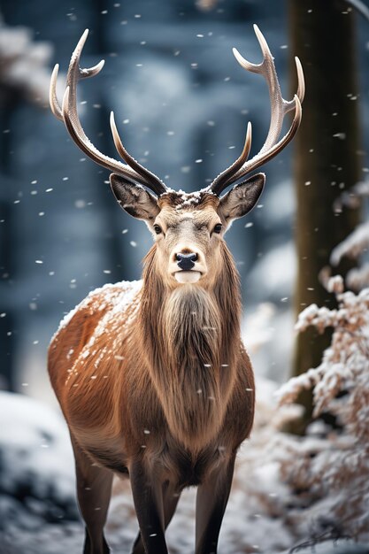 deer with snow nature background