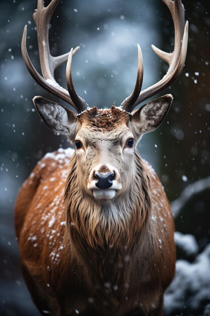 deer with snow nature background