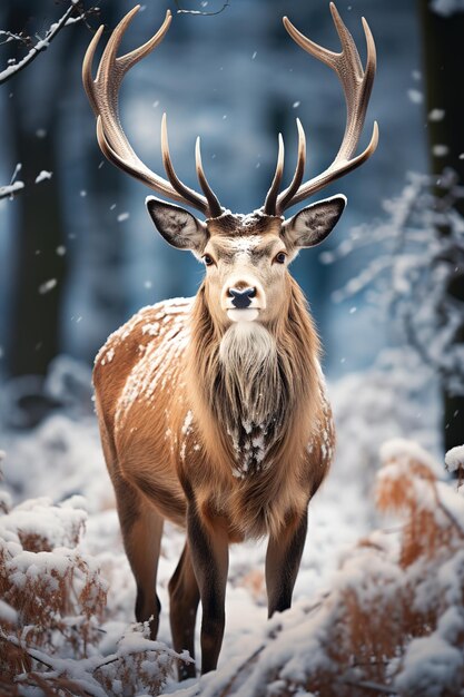 deer with snow nature background