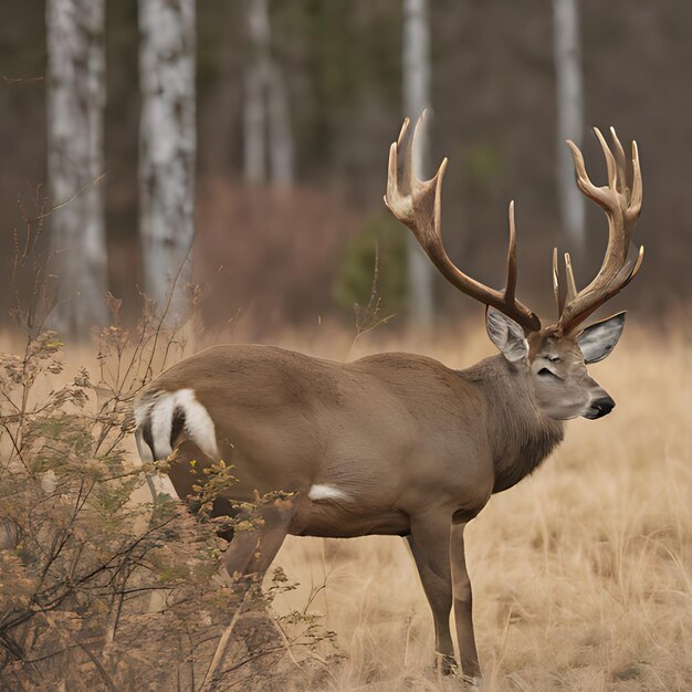 Photo a deer with a white tail stands in a field of dead grass