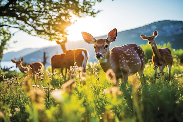 deer in the woods in morning