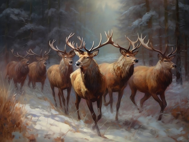 Deers illustration paintings of unique wall art