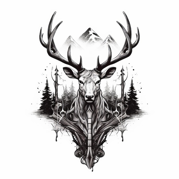 Deerthemed Tattoo Logo With Swords