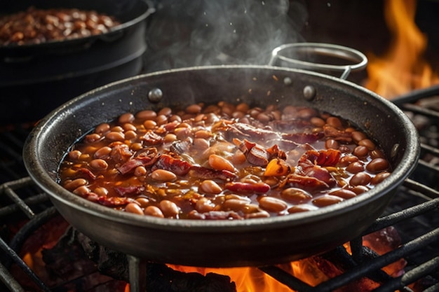 デフォルト_A_Bubbling_pot_of_BBQ_beans_simmering_over_an_open_fla_6 1jpg