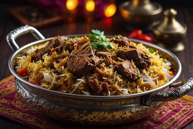 Photo default appetizing mutton biryani with aromatic flavors