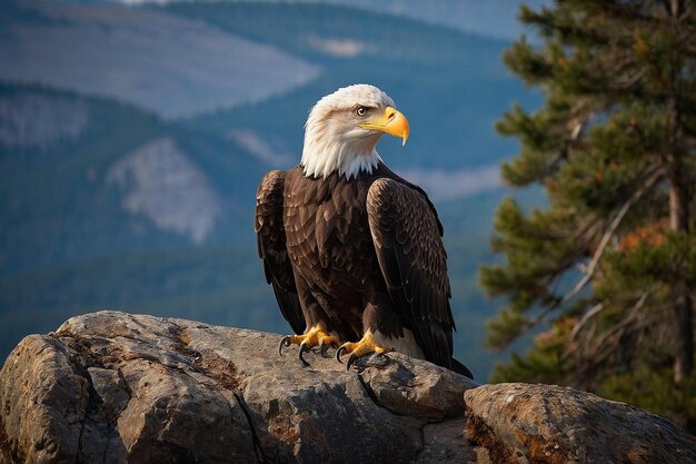 Photo default bald eagle perched on a rock ledge