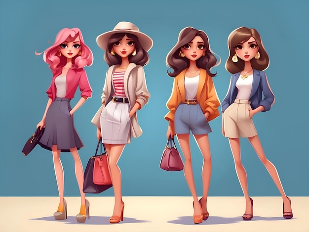 Photo default fashion girls cartoon style