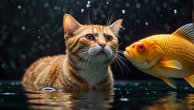Default kat en gouden vis symbool van recht in het oog kijken