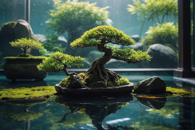 Photo default peaceful view of an aquatic bonsai garden