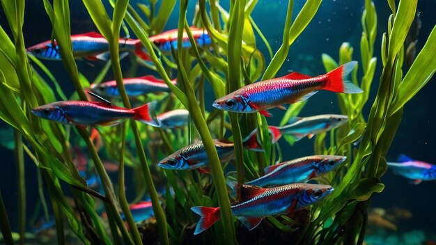 Photo default shoal of neon tetras amidst aquatic plants