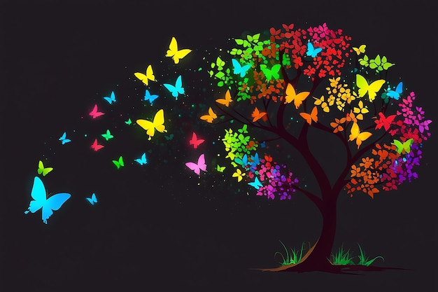 Default tree and bright varicolou red butterflies