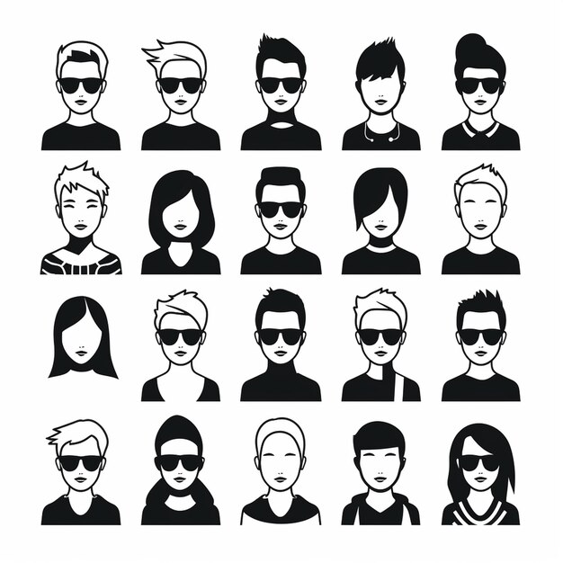 Photo a default user portrait vector illustration flat vector designs set black and white isolated on