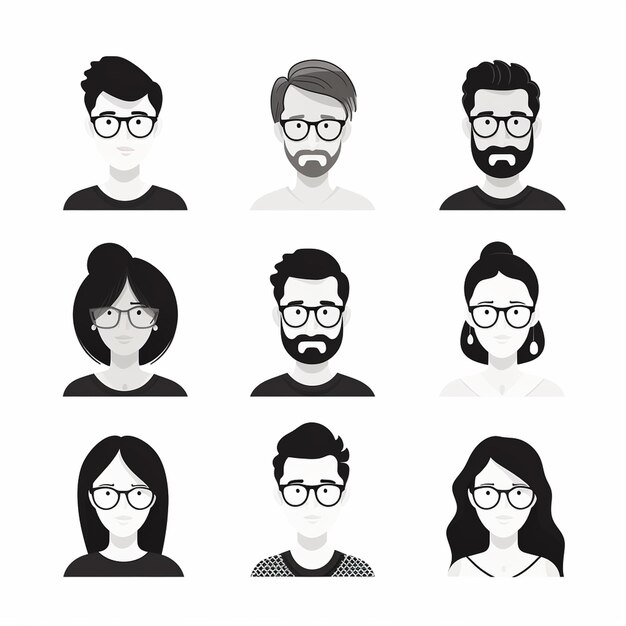 Photo a default user portrait vector illustration flat vector designs set black and white isolated on