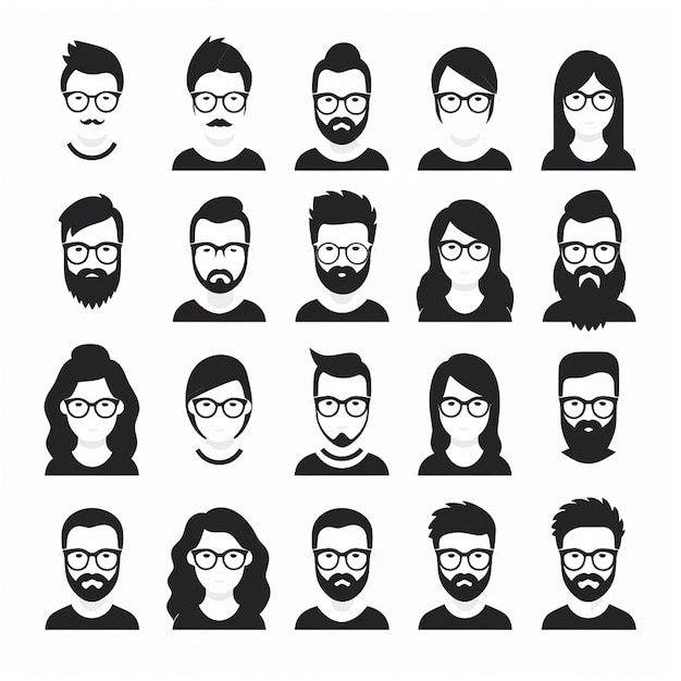 A Default user portrait vector illustration flat vector designs set black and white isolated on