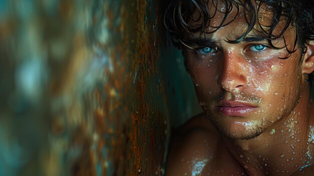 A defeated swimmer resting against the pool wall their breaths heavy and their expression crestfa