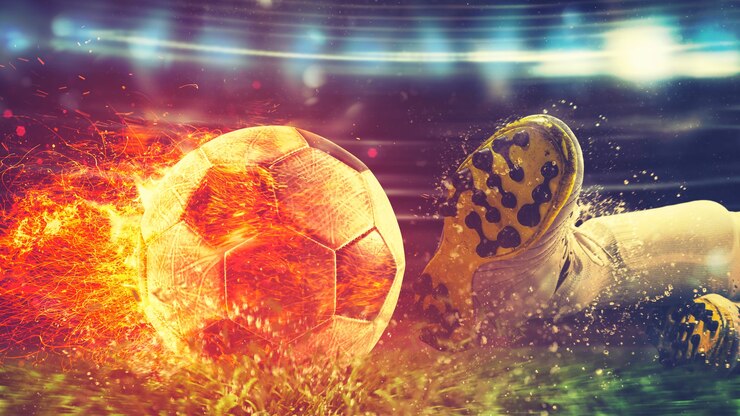 Defender in slide attempts to stop a fiery ball kicked with power