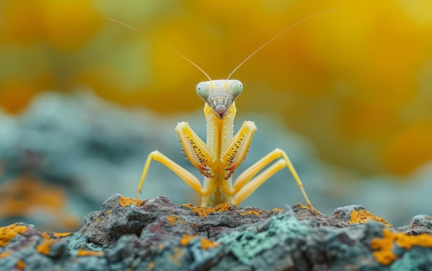 Defensive Praying Mantis tegen een achtergrond van goud