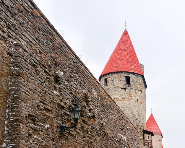 Defensive wall and towers of the Old town of Tallinn, Estonia in winter