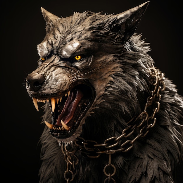 Photo the defiant fenrir a realistic and expressive rendering of the fierce viking wolf enveloped in run