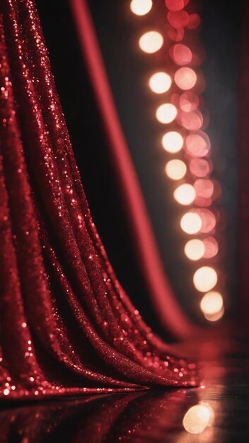 Defocus light on red with black background the fabric with sequins is out of focus