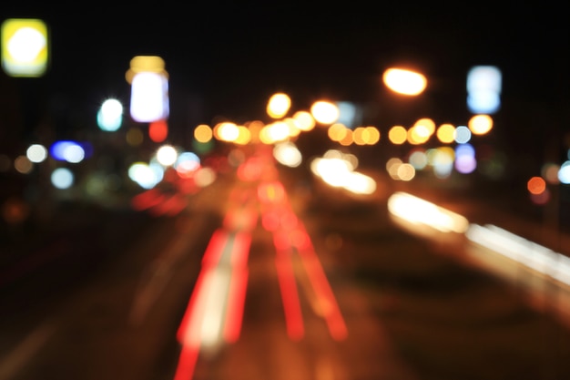 Defocused or blur bokeh night traffic lights.