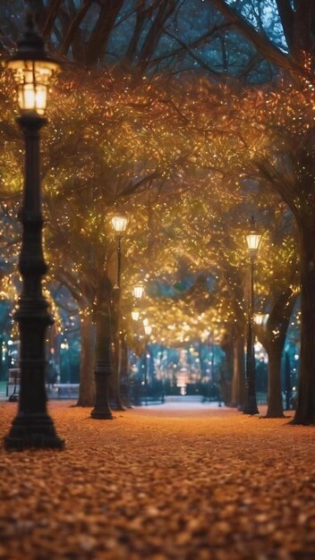 Defocused and blur park with bokeh light background