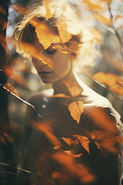 Defocused dry autumn leaves in nature