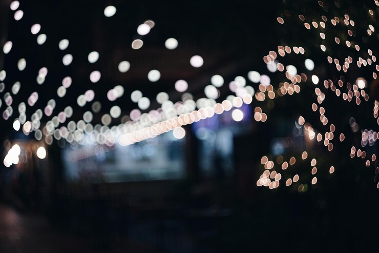 Photo defocused image of illuminated lights at night