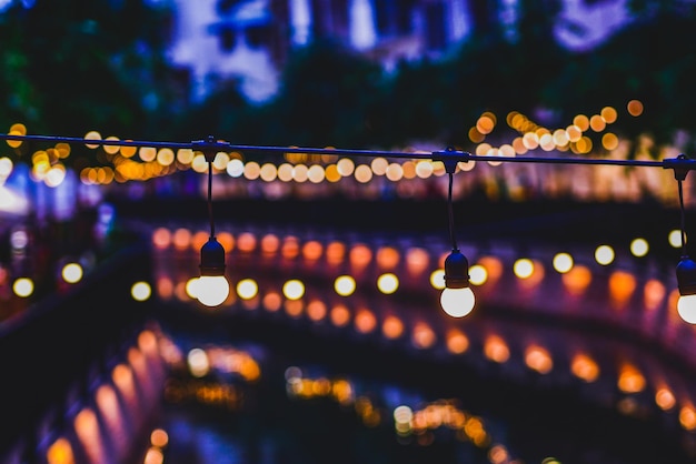 Photo defocused image of illuminated lights at night