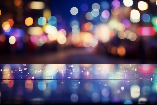 Defocused image of illuminated lights on table