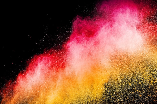 Defocused image of multi colored powder paints against black background