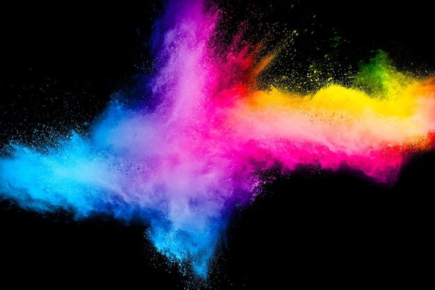 Defocused image of multi colored powder paints against black background
