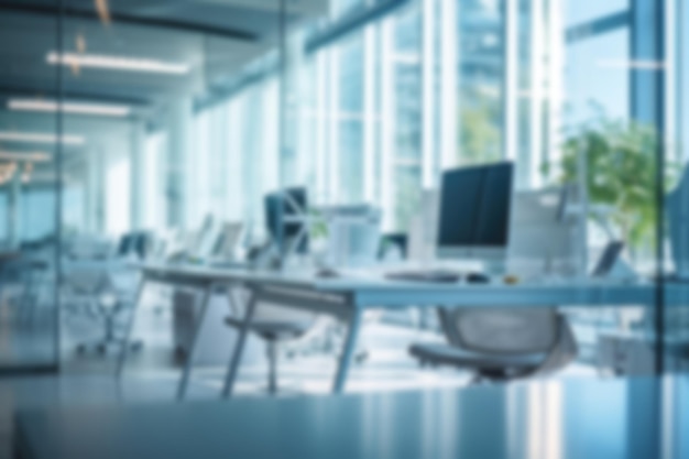 Defocused image of workplace in modern elegant office