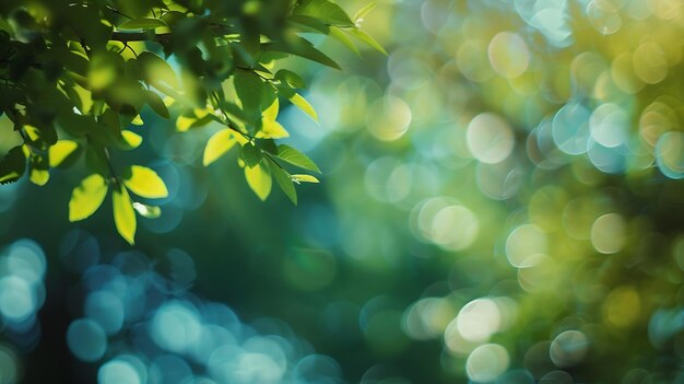 Defocused natural green and blue sky with bokeh Generative AI