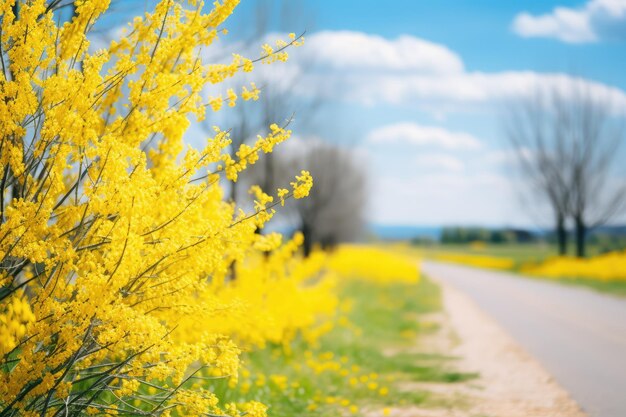 Defocused spring landscape beautiful nature with flowers