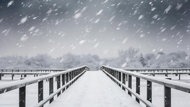 雪と雪で覆われた空っぽの木製の歩道の背景