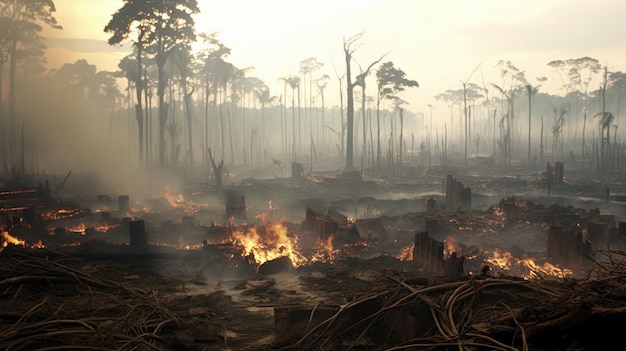 Photo deforestation concept tree conservation problem fires in nature a sign of global warming