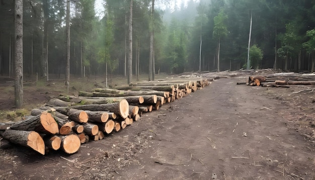 Photo deforested cut tree wood in forest