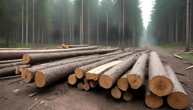 Photo deforested cut tree wood in forest