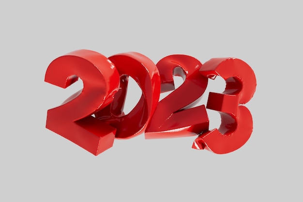 Deformed red numbers 2023 new year 3d render