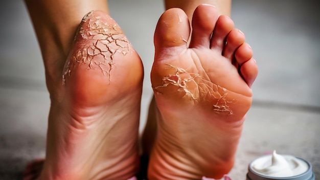 Dehydrated skin on the heels of female feet