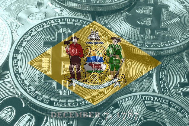 Delaware bitcoin vlag, Delaware cryptocurrency concept achtergrond