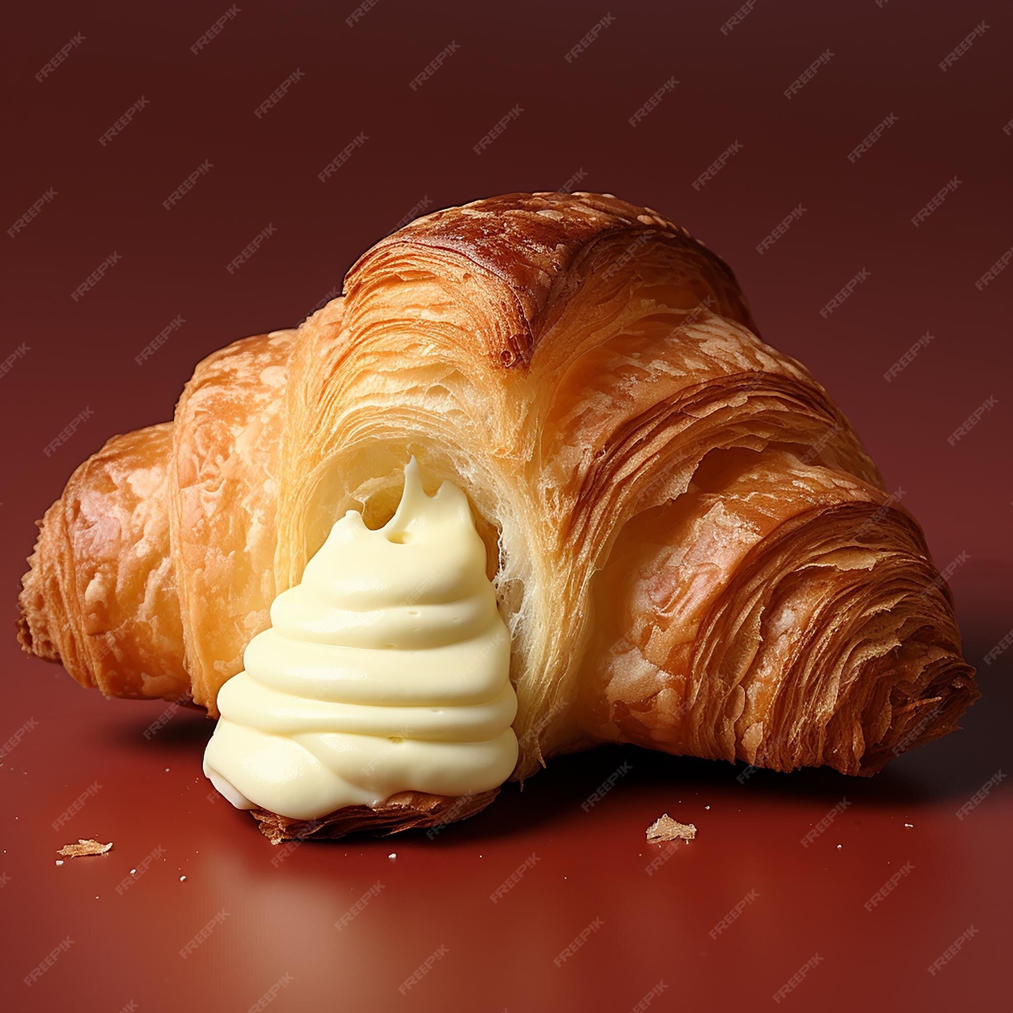 Premium AI Image Delectable Butter Croissant with White Chocolate Filling